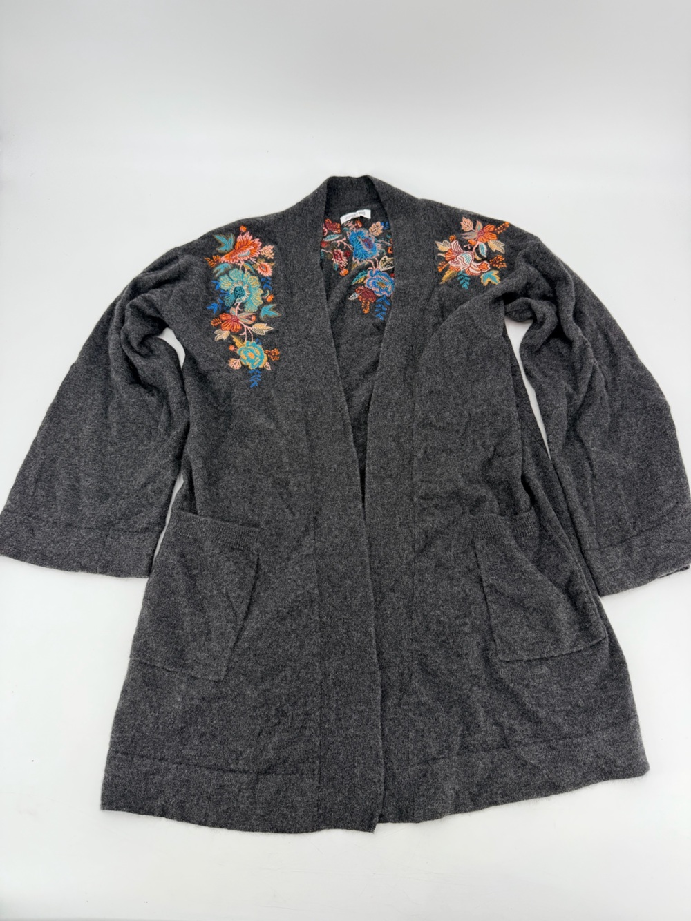 Johnny Was 100% Cashmere Long Open Cardigan Duster Sweater Medium NO BELT